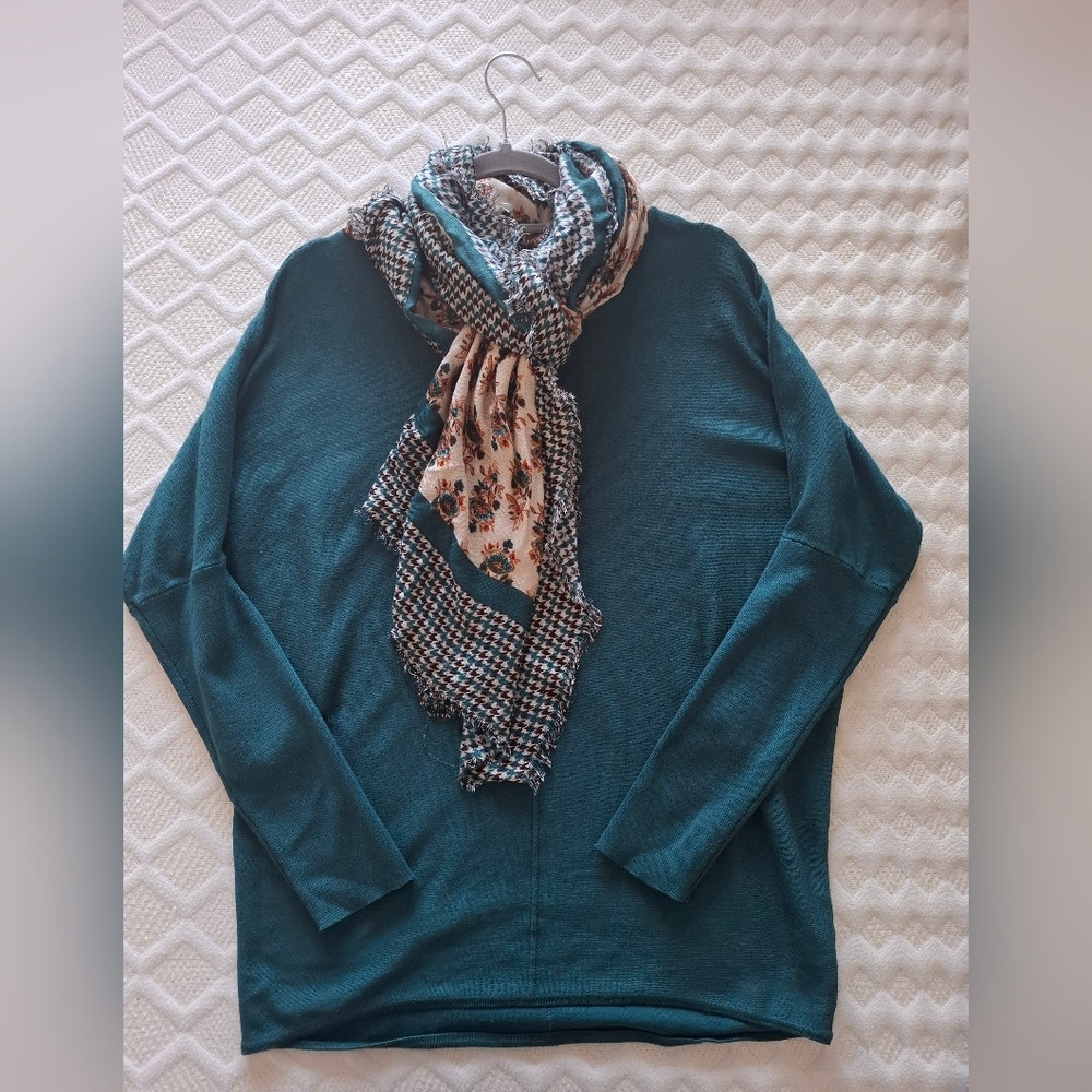 ZERO Set Of Women's Scarf And Sweater Teal Size 8 US, 38 EU